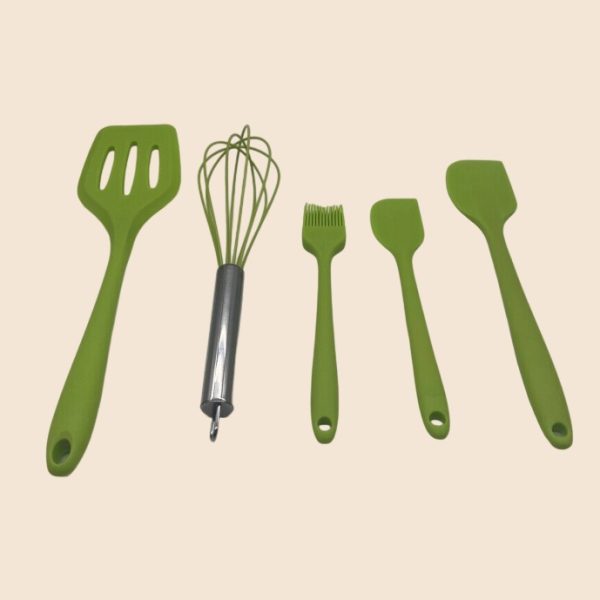 green silicone kitchenware 5 piece set of kitchen cooking utensils sets